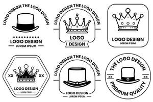 hatt och krona logotyp i platt linje konst stil vektor