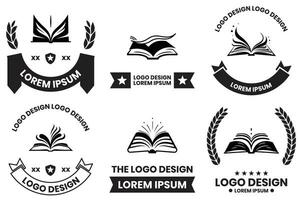 öffnen Buch Logo im eben Linie Kunst Stil vektor