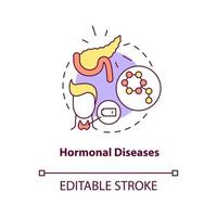 Symbol für das Konzept der hormonellen Erkrankungen. Probleme im menschlichen Körper. Medizin zur Behandlung. medizinische Hilfe abstrakte Idee dünne Linie Illustration. Vektor isolierte Umriss-Farbzeichnung. bearbeitbarer Strich