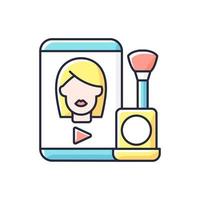 Make-up-Tutorial-Videos RGB-Farbsymbol. Beauty-Vlog. Online-Schöpfer zum Thema Frauenstil. Kosmetiker-Blog. Internet-Video streamen. isolierte Vektor-Illustration. Videografie einfache gefüllte Strichzeichnung vektor