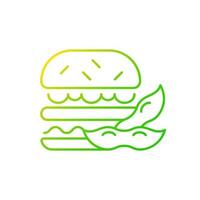 soja burger gradient linjär vektor ikon. patty gjord av ekologiska grönsaker. hälsosam sybeansbaserad matlagning. tunn linje färg symboler. modern stil piktogram. vektor isolerade konturteckning