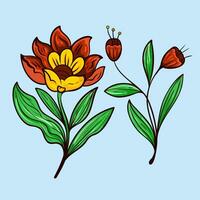uppsättning av botanisk konst. hand dragen linje teckning av abstrakt blomma, blommig, reste sig, tropisk löv, vår och höst blad, bukett av oliver vektor