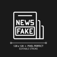 2d pixel perfekt redigerbar vit falsk Nyheter ikon, isolerat vektor, tunn linje illustration representerar journalistik. vektor