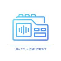 2d pixel perfekt lutning röst inspelare ikon, isolerat vektor, tunn linje blå illustration representerar journalistik. vektor