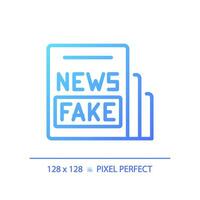 2d pixel perfekt lutning falsk Nyheter ikon, isolerat vektor, tunn linje blå illustration representerar journalistik. vektor