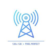 2d Pixel perfekt Gradient Satellit Turm Symbol, isoliert Vektor, dünn Linie Blau Illustration Darstellen Journalismus. vektor