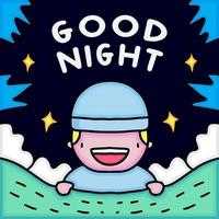 süßes glückliches Kind mit Gute-Nacht-Cartoon-Illustration vektor