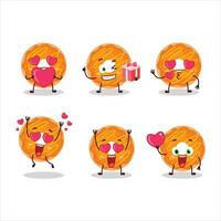 Orange Sahne Krapfen Karikatur Charakter mit Liebe süß Emoticon vektor