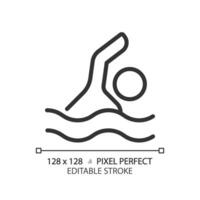 2d Pixel perfekt editierbar schwarz Schwimmen Symbol, isoliert Vektor, dünn Linie Illustration. vektor