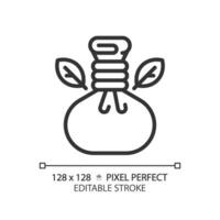 2d Pixel perfekt editierbar schwarz Kräuter- komprimieren Symbol, isoliert Vektor, Meditation dünn Linie Illustration. vektor