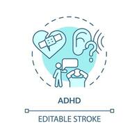 2d editierbar adhd Blau dünn Linie Symbol Konzept, isoliert Vektor, monochromatisch Illustration Darstellen Verhalten Therapie. vektor