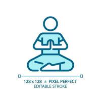 2d Pixel perfekt editierbar Blau Gebet Pose Symbol, isoliert Vektor, Meditation dünn Linie Illustration. vektor