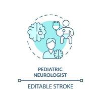 pädiatrisch Neurologe Türkis Konzept Symbol. nervös System. Gehirn Arzt. neurologisch Störung. medizinisch Pflege abstrakt Idee dünn Linie Illustration. isoliert Gliederung Zeichnung. editierbar Schlaganfall vektor