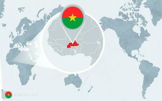 Pazifik zentriert Welt Karte mit vergrößert Burkina faso. Flagge und Karte von Burkina faso. vektor