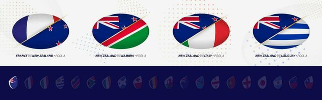Rugby Wettbewerb Symbole von Neu Neuseeland Rugby National Team, alle vier Streichhölzer Symbol im Schwimmbad. vektor