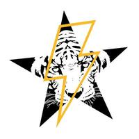 t-shirt design av en stjärna med de huvud av en tiger och de symbol av blixt. vektor illustration handla om endangered djur.