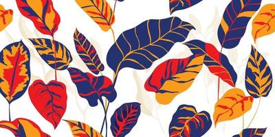 Tropenwald-Art-Deco-Tapete. Blumenmuster mit exotischen Blumen und Blättern, geteilte Philodendron-Pflanze, Monstera-Pflanze, Dschungelpflanzen-Linienkunst auf trendigem Hintergrund. Vektor-Illustration.