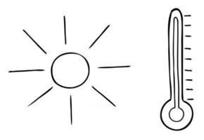 Cartoon-Vektor-Illustration von Sonnenthermometer und sehr heißem Wetter vektor