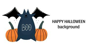 Halloween Banner mit Schläger und Kürbisse. Vektor Illustration im Hand gezeichnet Stil.