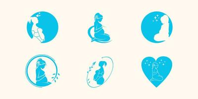 schwanger Frauen Vitamine Kombination schwanger Mutter und Blatt Logo Design Vektor Prämie Vektor