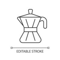 moka potten linjär ikon. stålredskap för kök. kaffebryggare. barista tillbehör. tunn linje anpassningsbar illustration. kontursymbol. vektor isolerade konturteckning. redigerbar stroke