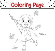 tacksägelse färg sida för ungar. vektor tecknad serie barn kasta höst löv
