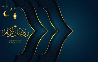 Ramadan Kareem im Luxusstil mit arabischer Kalligraphie. Luxus goldenes Mandala auf dunkelblauem Hintergrund für Ramadan Mubarak vektor