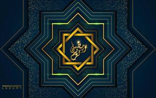 ramadan kareem i lyxig stil med arabisk kalligrafi. lyxig gyllene mandala på mörkblå bakgrund för ramadan mubarak vektor