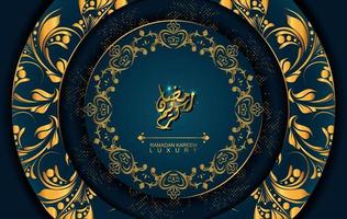 ramadan kareem i lyxig stil med arabisk kalligrafi. lyxig gyllene mandala på mörkblå bakgrund för ramadan mubarak vektor