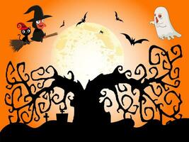 Halloween Tag Festival Symbole zum Banner, Karten, Flyer, Sozial Medien Tapeten, usw. Halloween Illustration. horizontal Banner mit Kürbisse auf Nacht Hintergrund. vektor