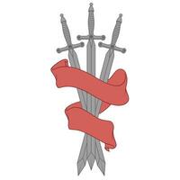 europäisch mittelalterlich Schwert Vektor Design, mittelalterlich Schwerter eingekreist mit heraldisch Band