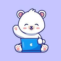 süß Polar- Bär Arbeiten auf Laptop Karikatur Vektor Symbol Illustration. Tier Technologie Symbol Konzept isoliert Prämie Vektor. eben Karikatur Stil