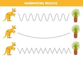 Rückverfolgung Linien zum Kinder. süß Känguru und Gras Baum. Handschrift ausüben. vektor