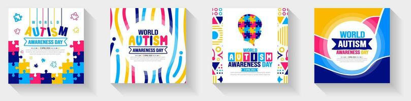 värld autism medvetenhet dag typografi klistermärke eller social media posta baner design mall uppsättning berömd i 2 april. använda sig av till bakgrund, baner, kort, hälsning kort, affisch, bok omslag, plakat, ram. vektor