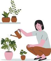 kvinna trädgårdsmästare omtänksam för krukväxter illustration vektor