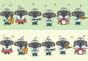 Vektor Illustration von süß Koala Seeleute Musik- Band. groß einstellen von süß Tier Karikatur im Berufe. Koala Karikatur eben Stil.