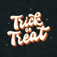 Halloween groovig Beschriftung Zitat 'Trick oder behandeln' dekoriert mit Sterne auf schwarz texturiert Hintergrund zum Karten, Poster, Drucke, Banner, Aufkleber, Sublimation, usw. eps 10 vektor