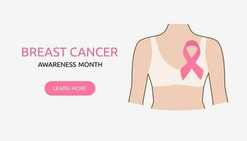 bröst cancer medvetenhet baner illustration. kvinna med rosa band. rosa oktober månad kvinna sjukvård kampanj solidaritet webb mall design. vektor illustration.
