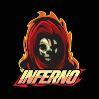 Schädel Sensenmann Esport Logo Maskottchen Vektor Illustration, Inferno Schädel