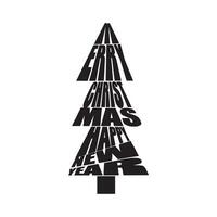 de inskrift glad jul och Lycklig ny år i de form av en jul träd. jul bakgrund med handskriven typografi. vektor