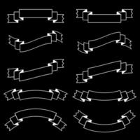 Satz isolierter flacher schwarzer Bandfahnen mit weißem Strich. auf schwarzem Hintergrund. passend für Design vektor