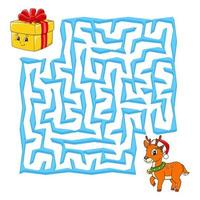 quadratisches Labyrinth. Weihnachtsspiel für Kinder. Winterpuzzle für Kinder. Labyrinth Rätsel. Farbe-Vektor-Illustration. den richtigen Weg finden. Arbeitsblatt Bildung. vektor