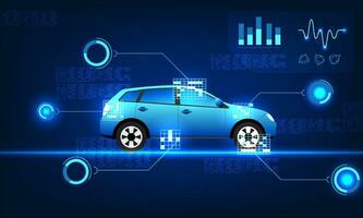 modern bil teknologi kan kontrollera de drift och kolla upp de tillstånd av de bil genom de smartphone Ansökan. bekväm och snabb för användare bilar med teknologi cirkel kontakter vektor
