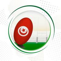 flagga av tunisien på rugby boll. runda rugby ikon med flagga av tunisien. vektor