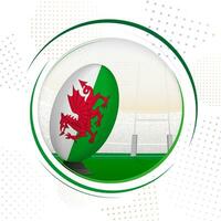 flagga av wales på rugby boll. runda rugby ikon med flagga av Wales. vektor