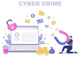 illustration av cyberbrott phishing som stjäl digitala data, enhetssystem, lösenord och bankdokument från datorn vektor
