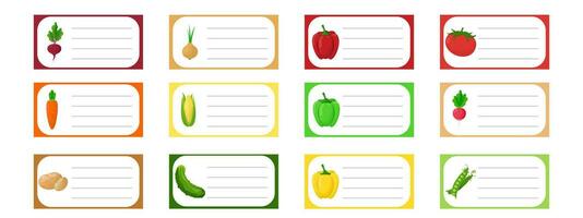 Hinweis von süß Gemüse Etikette Illustration. Memo, Papier. Vektor Zeichnung. Schreiben Papier. einstellen