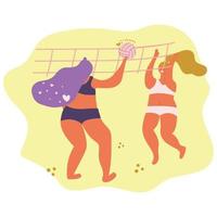 Mädchen spielen Beachvolleyball, Körper positives Konzept, Sommersport. flache Abbildung. vektor