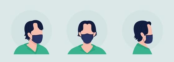 no-pleat mask wearer semi flat color vector character avatar set