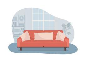 vardagsrum med röd soffa 2d isolerad vektorillustration vektor